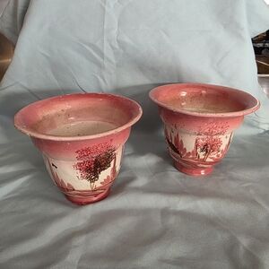 Set Of 2 Artistic Pink Ceramic Vases/Planters